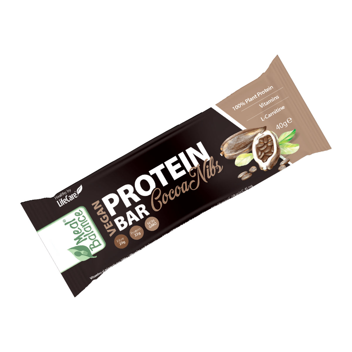 Baton VeganProteic, cu boabe de cacao