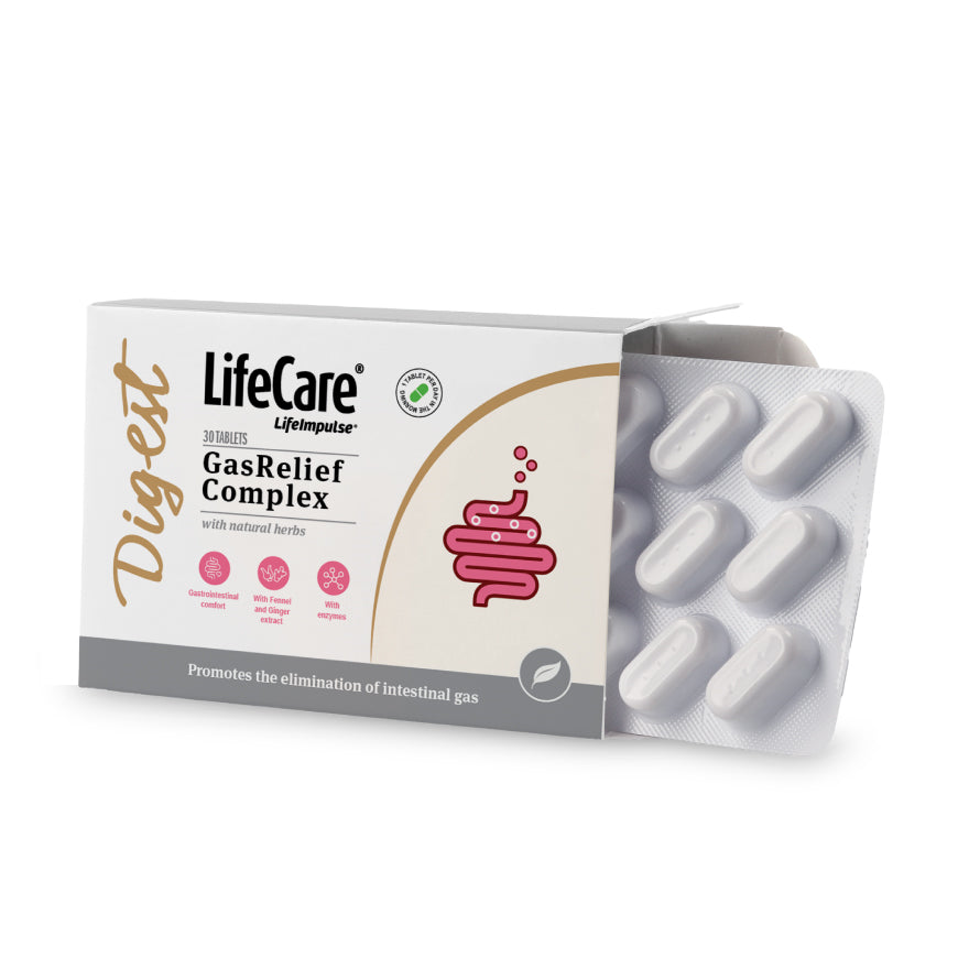 Gasrelief complex, with natural plants, for intestinal motility