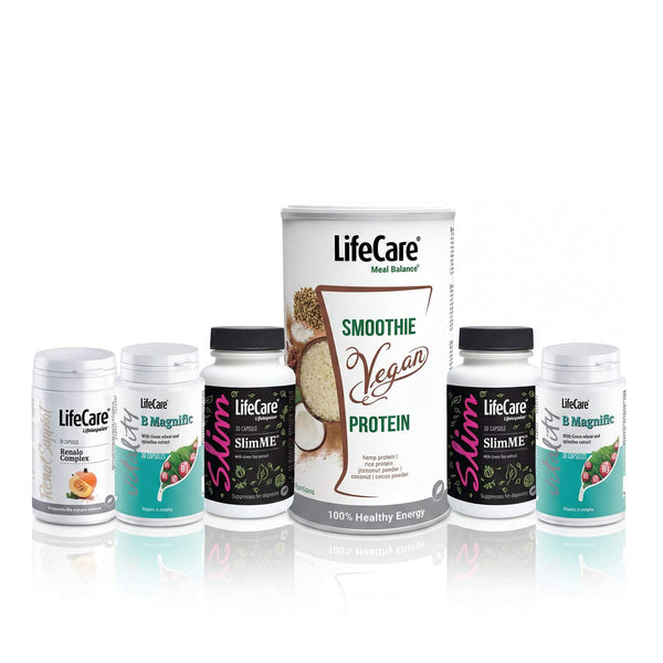 Program slăbire completă în 30 de zile: SlimMe + Smoothie Vegan Protein + Renalo Complex + B Magnific