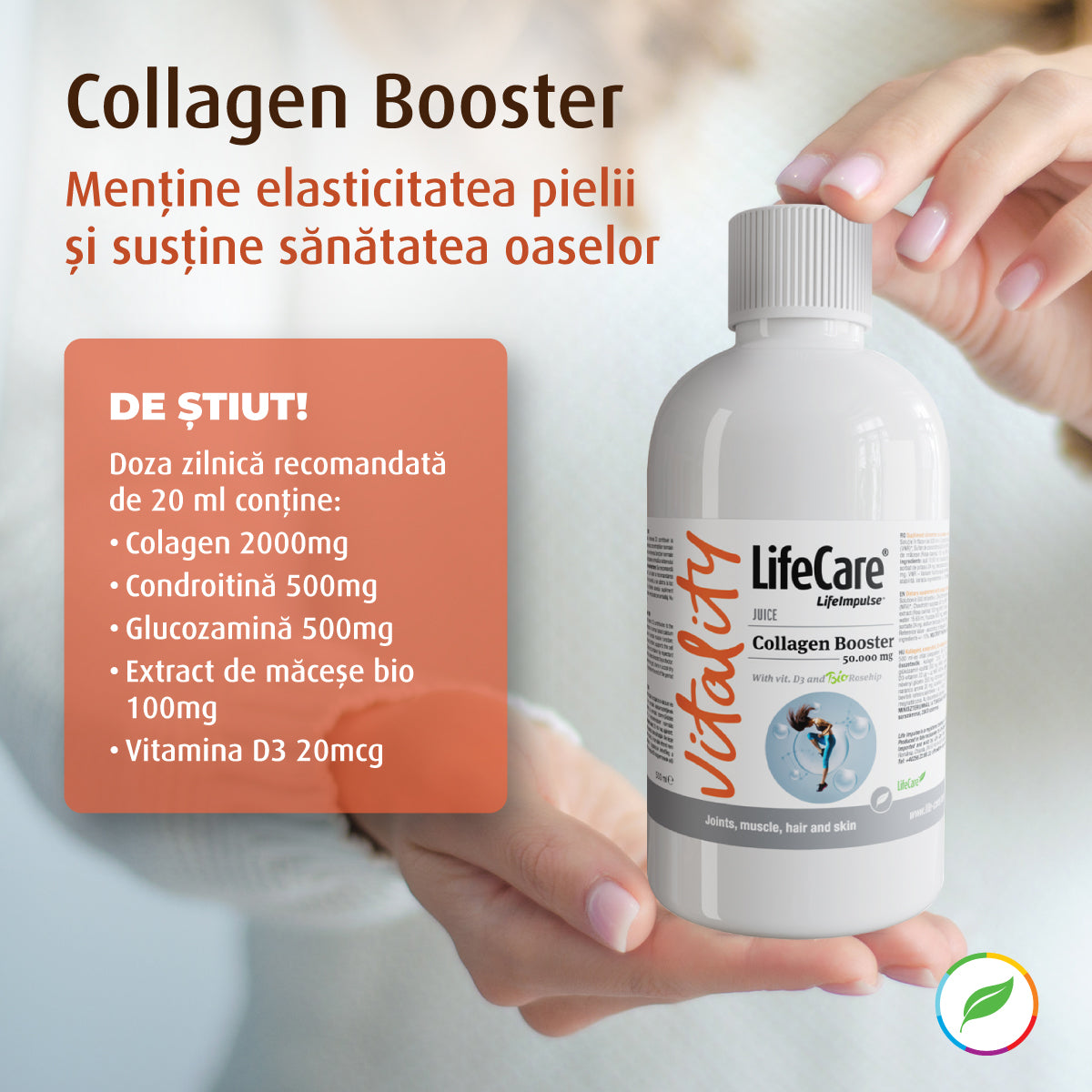 Collagen Booster, supliment lichid pentru articulații, cu vitamina D3 și măceșe BIO
