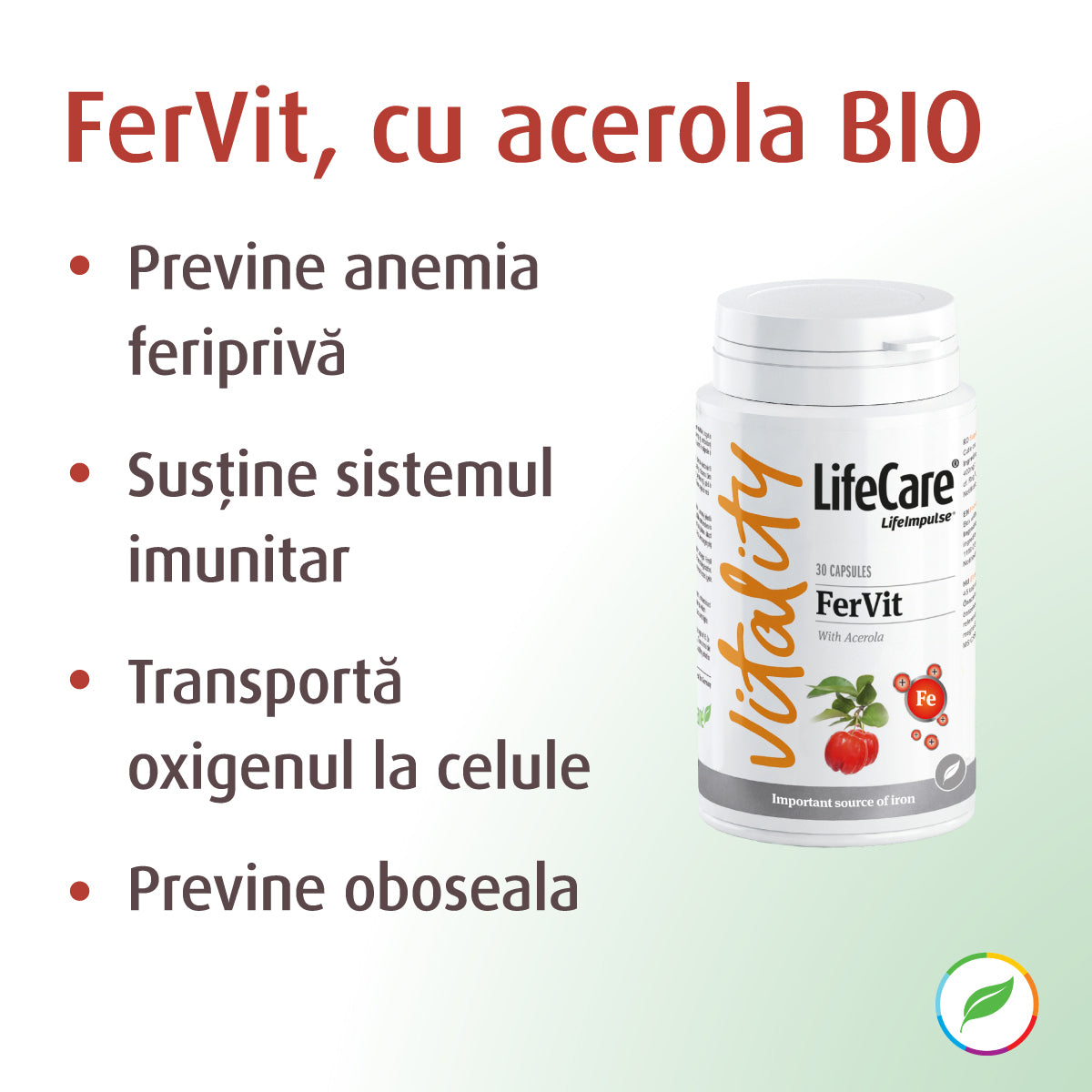 FerVit, cu acerola BIO, pe bază de lactat BIO feros