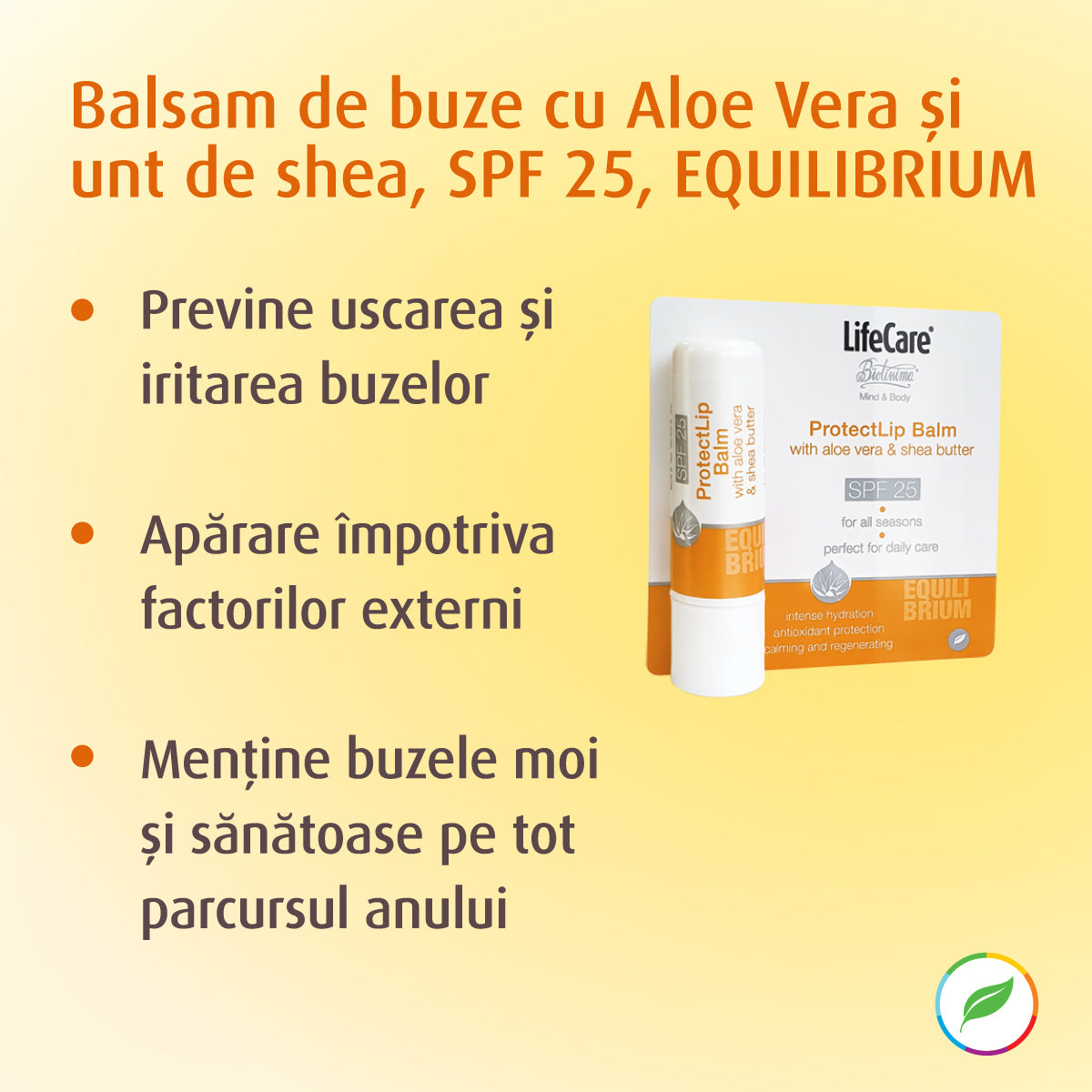 Lip balm with aloe vera and shea butter, SPF 25, equilibrium