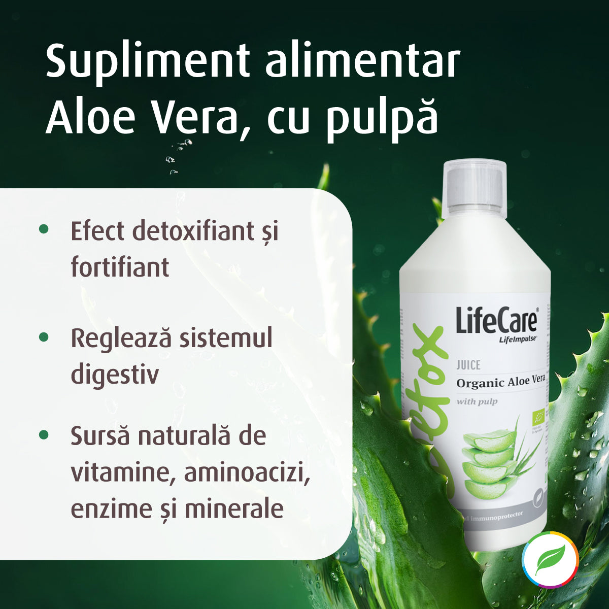 Supliment detoxifiant, din suc ecologic de Aloe Vera cu pulpă