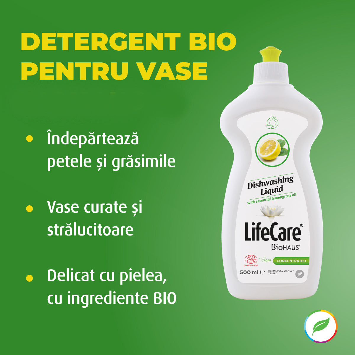 Detergent BIO pentru vase, cu ulei esențial de lemongrass