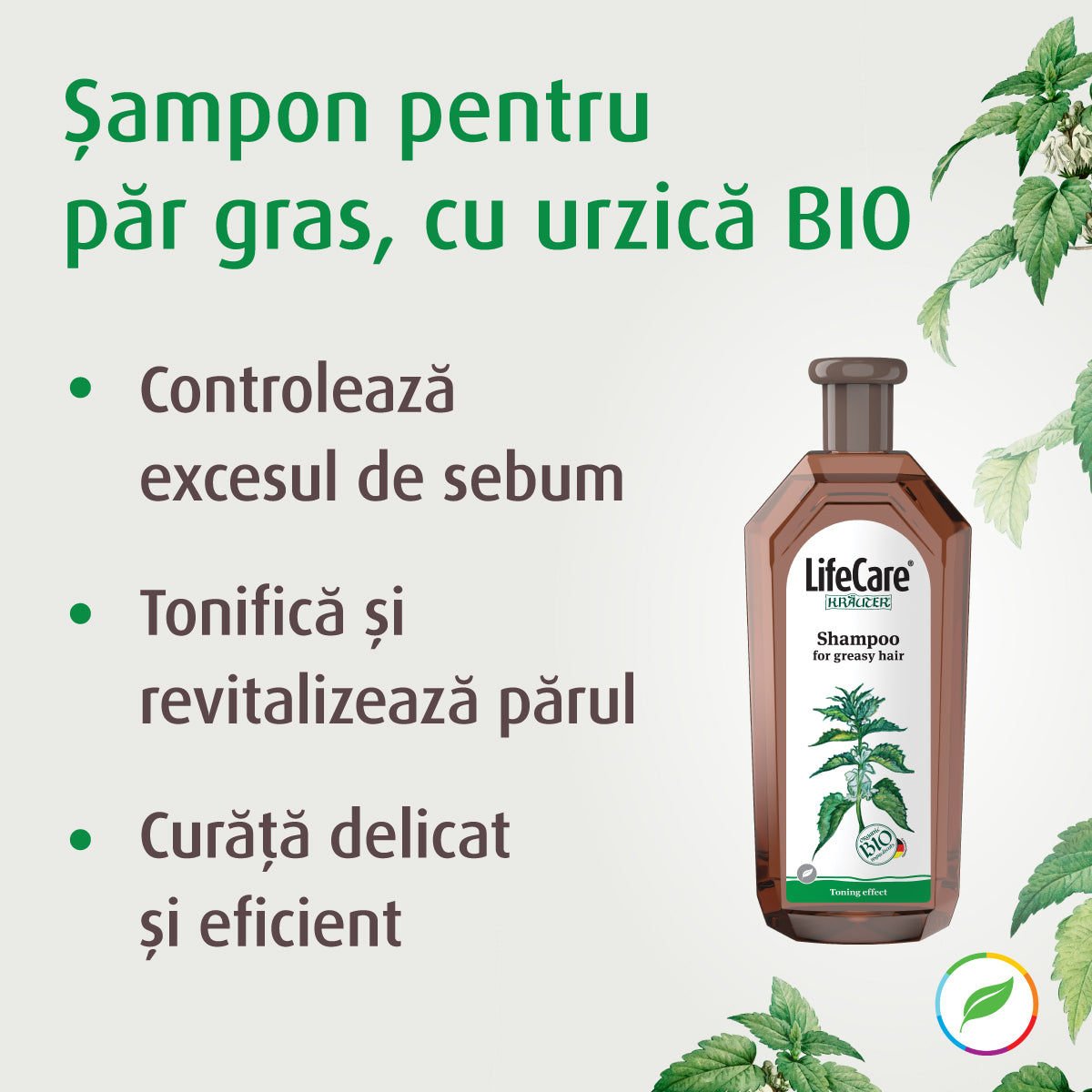 Șampon pentru păr gras, cu urzică BIO