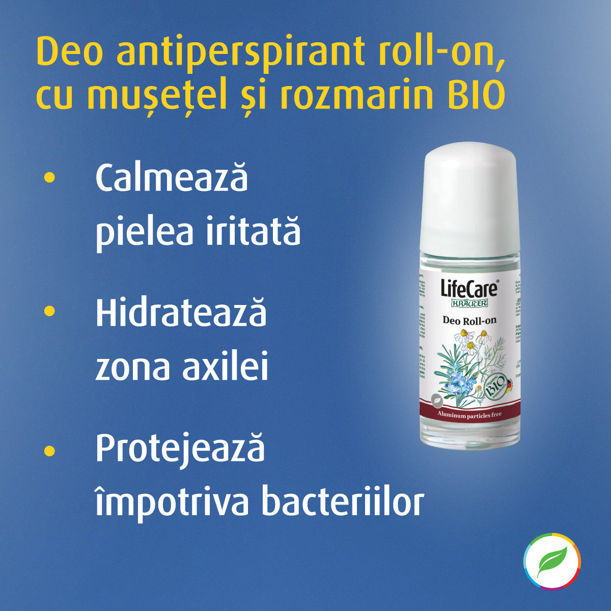 Deo antiperspirant roll-on, cu mușețel și rozmarin BIO