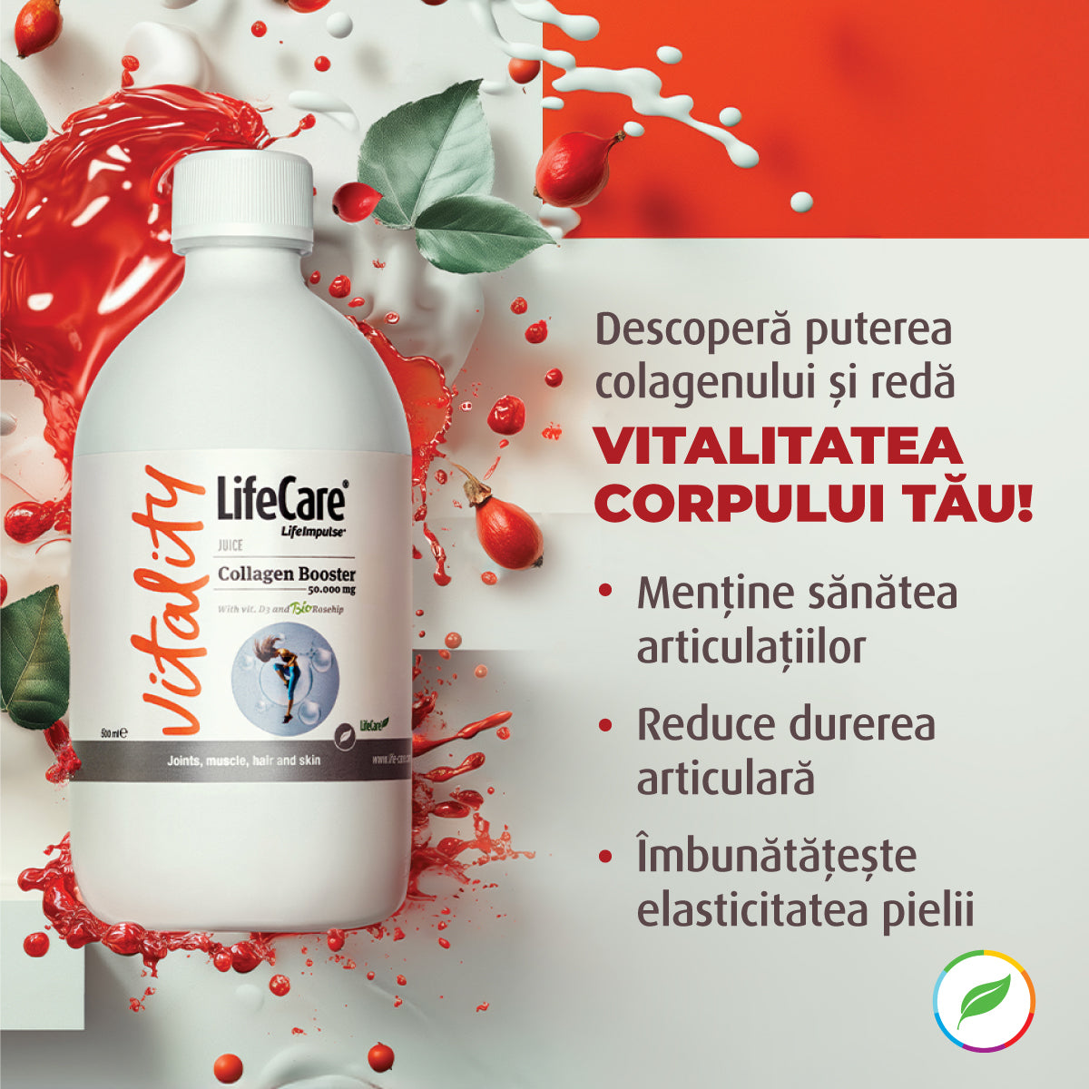 Collagen Booster, supliment lichid pentru articulații, cu vitamina D3 și măceșe BIO