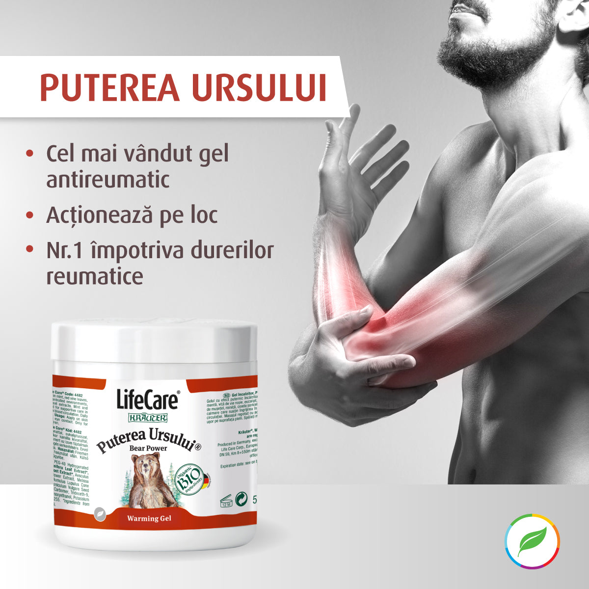 Gel încălzitor, Puterea Ursului, cu plante BIO - 250 ml