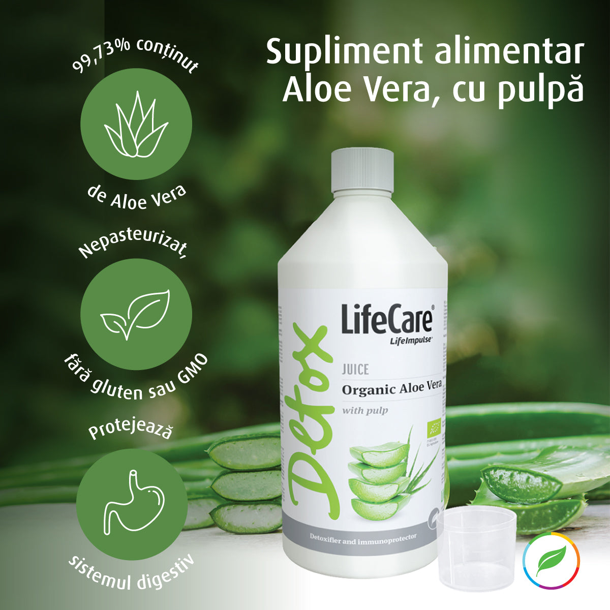 Supliment detoxifiant, din suc ecologic de Aloe Vera cu pulpă