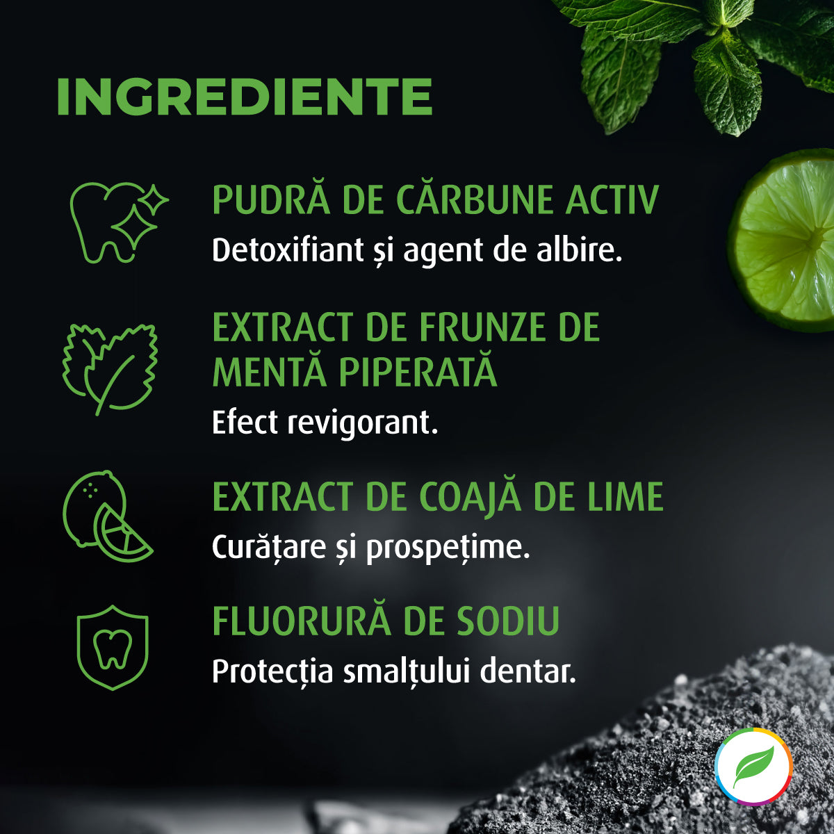 Pastă de dinți cu efect de albire, cu cărbune activ