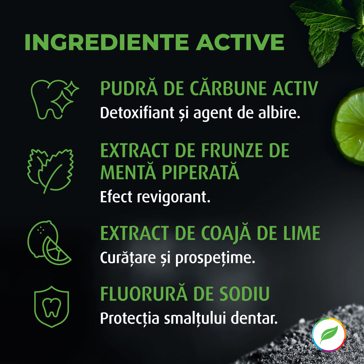 Pastă de dinți cu efect de albire, cu cărbune activ