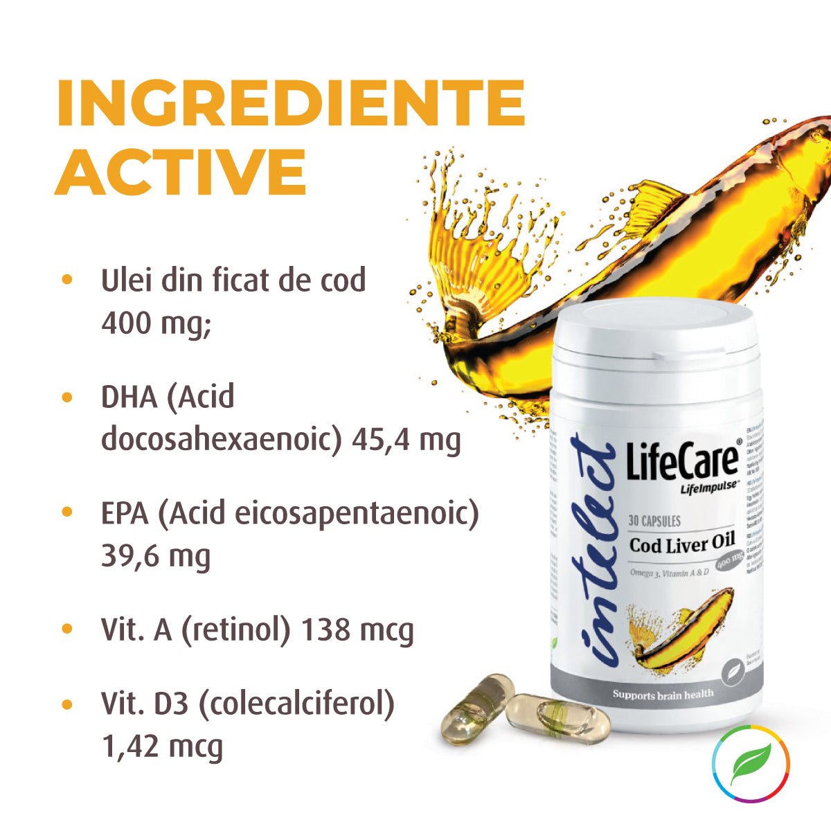 Ulei din ficat de cod, cu Omega 3, vitamina A și D