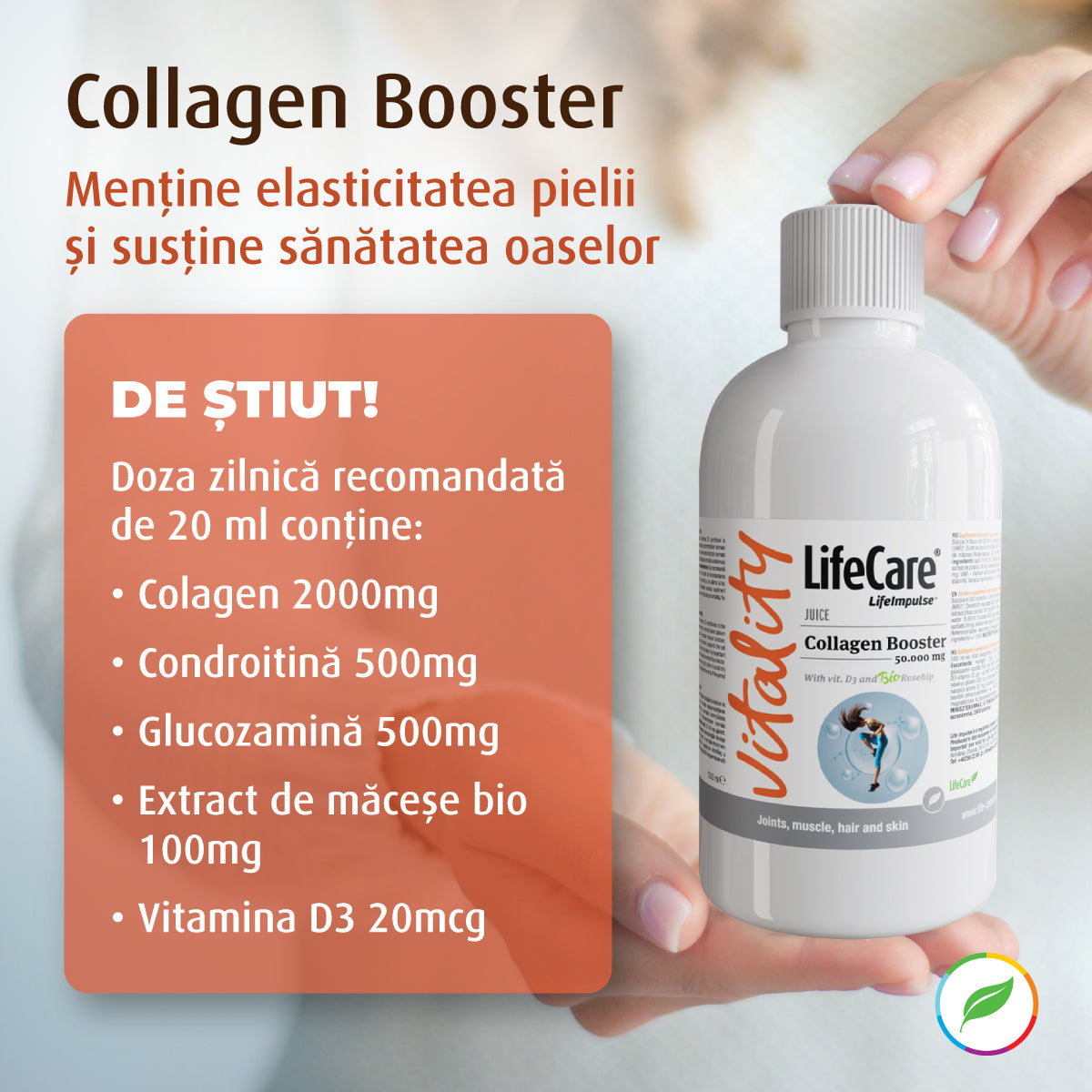 Collagen Booster, supliment lichid pentru articulații, cu vitamina D3 și măceșe BIO