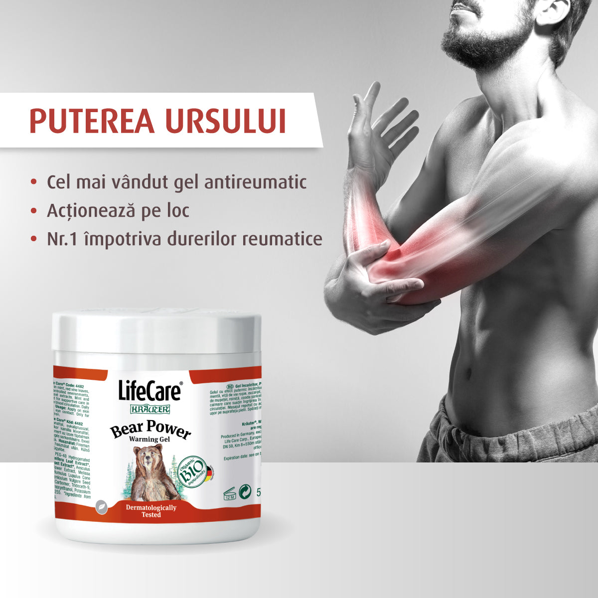 Gel încălzitor, Puterea Ursului, cu plante BIO - 500 ml