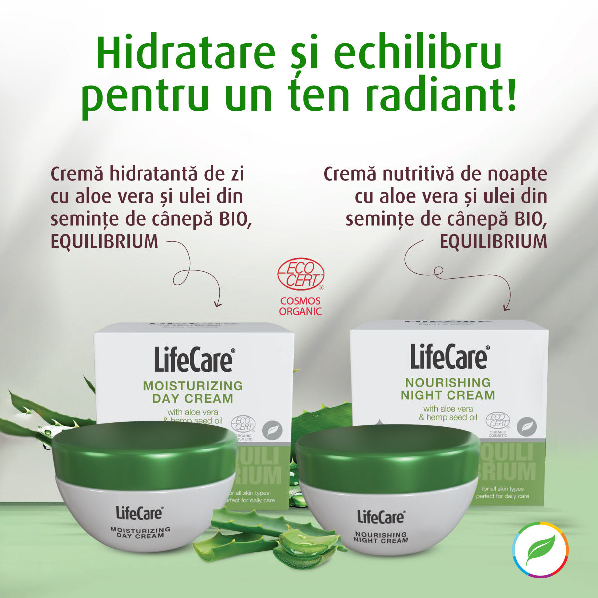 Cremă hidratantă de zi cu aloe vera și ulei din semințe de cânepă BIO, EQUILIBRIUM