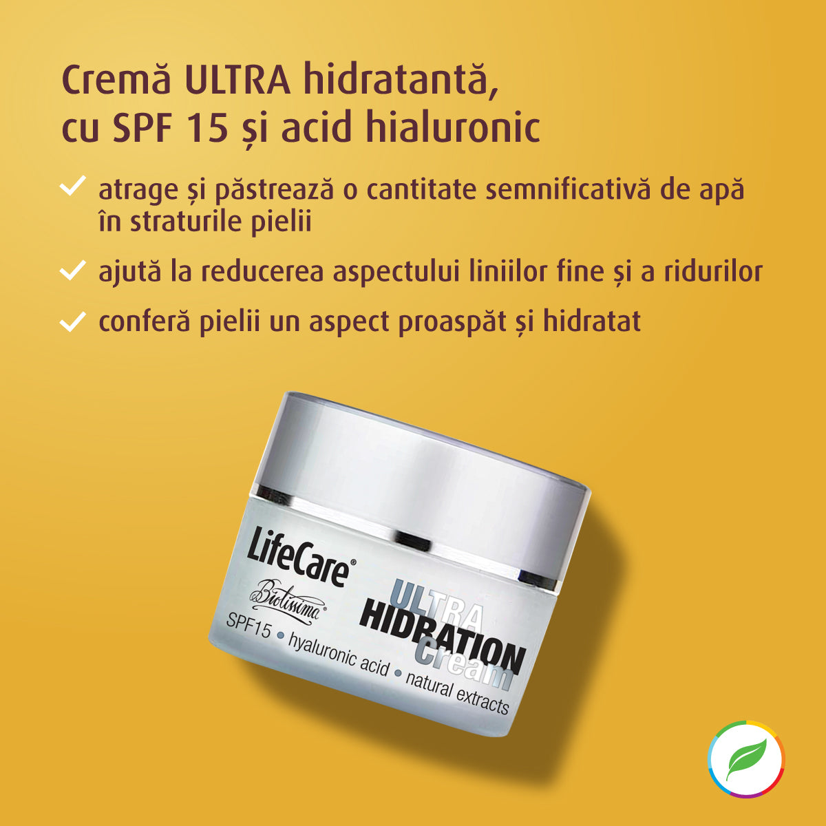 Cremă ULTRA hidratantă, cu SPF 15 și acid hialuronic