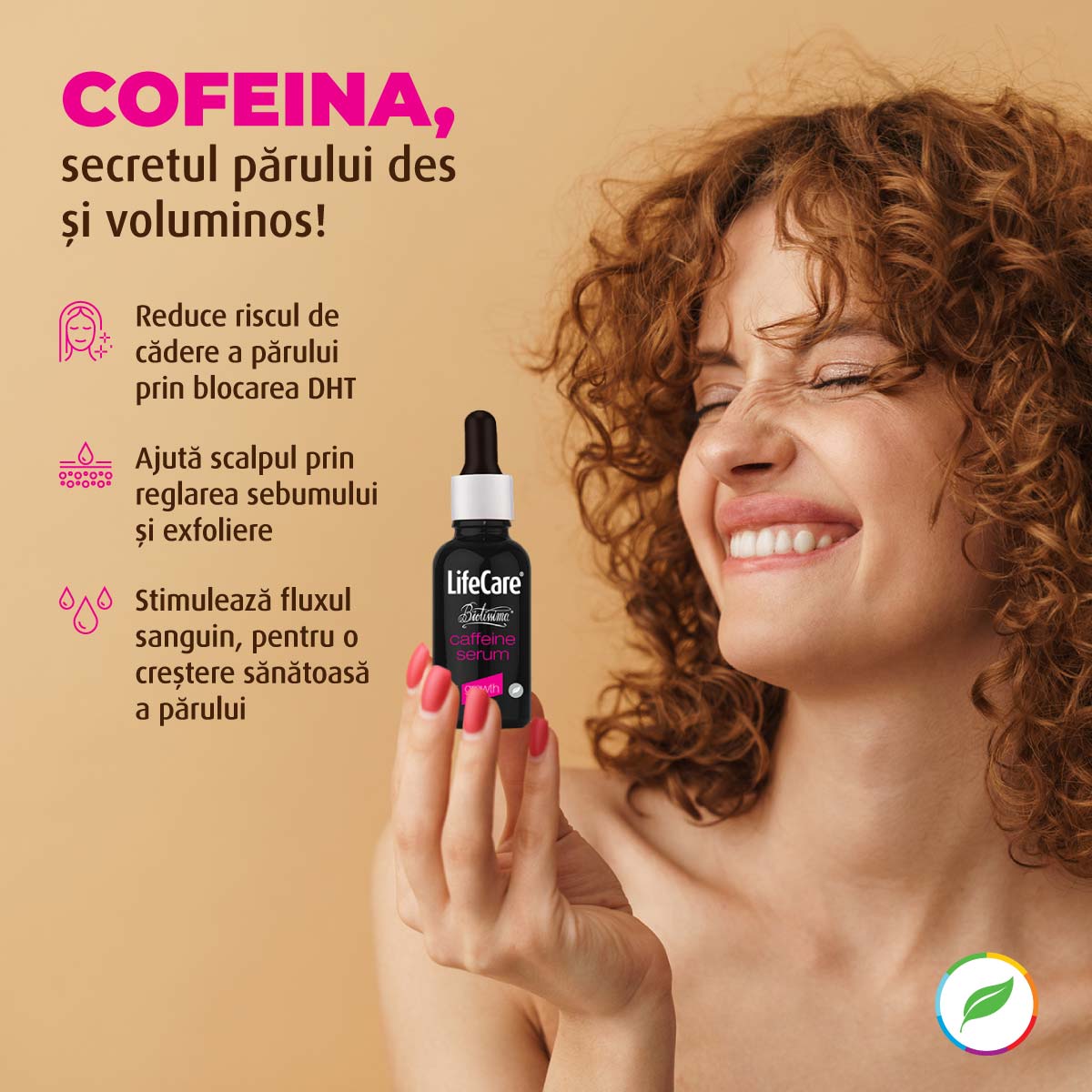 Ser pentru stimularea creșterii părului, cu cofeină și plante BIO