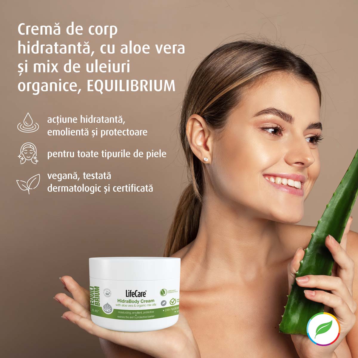 Cremă de corp hidratantă, cu aloe vera și mix de uleiuri organice, EQUILIBRIUM
