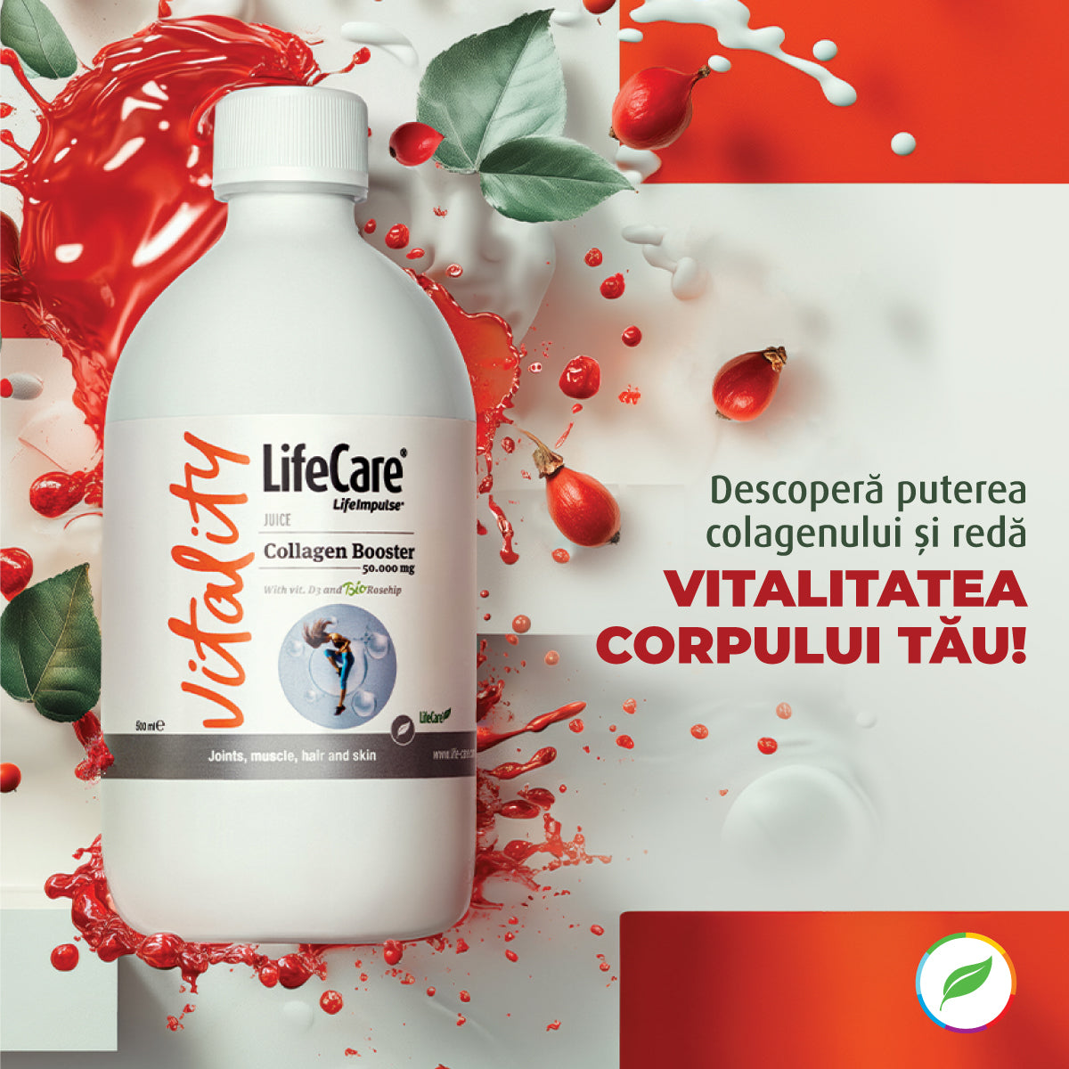Collagen Booster, supliment lichid pentru articulații, cu vitamina D3 și măceșe BIO